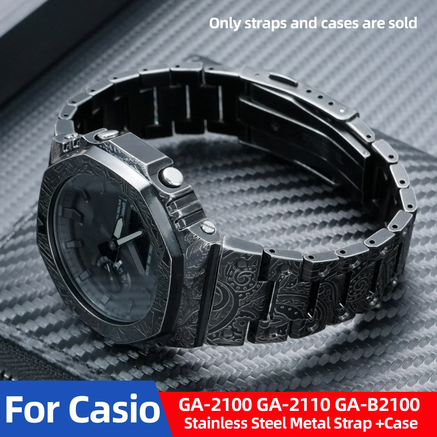 GA2100 Stainless Steel Cashew Flower Accessories Stainless Steel Set For Casio GA-2100/2110 GA-B2100 Modified Metal Case Strap