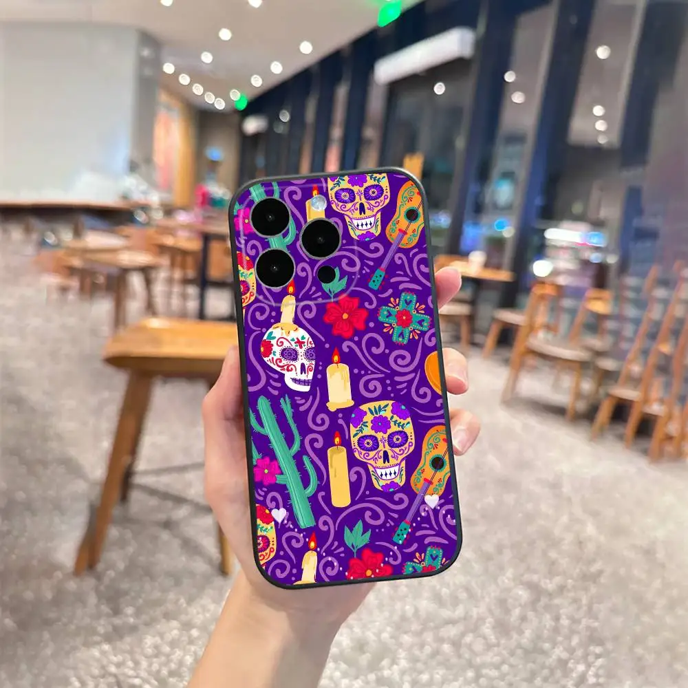 Funda de teléfono con patrón del Día de D-Dead para iPhone 17 16 15 14 13 12 Max Plus, funda negra de silicona