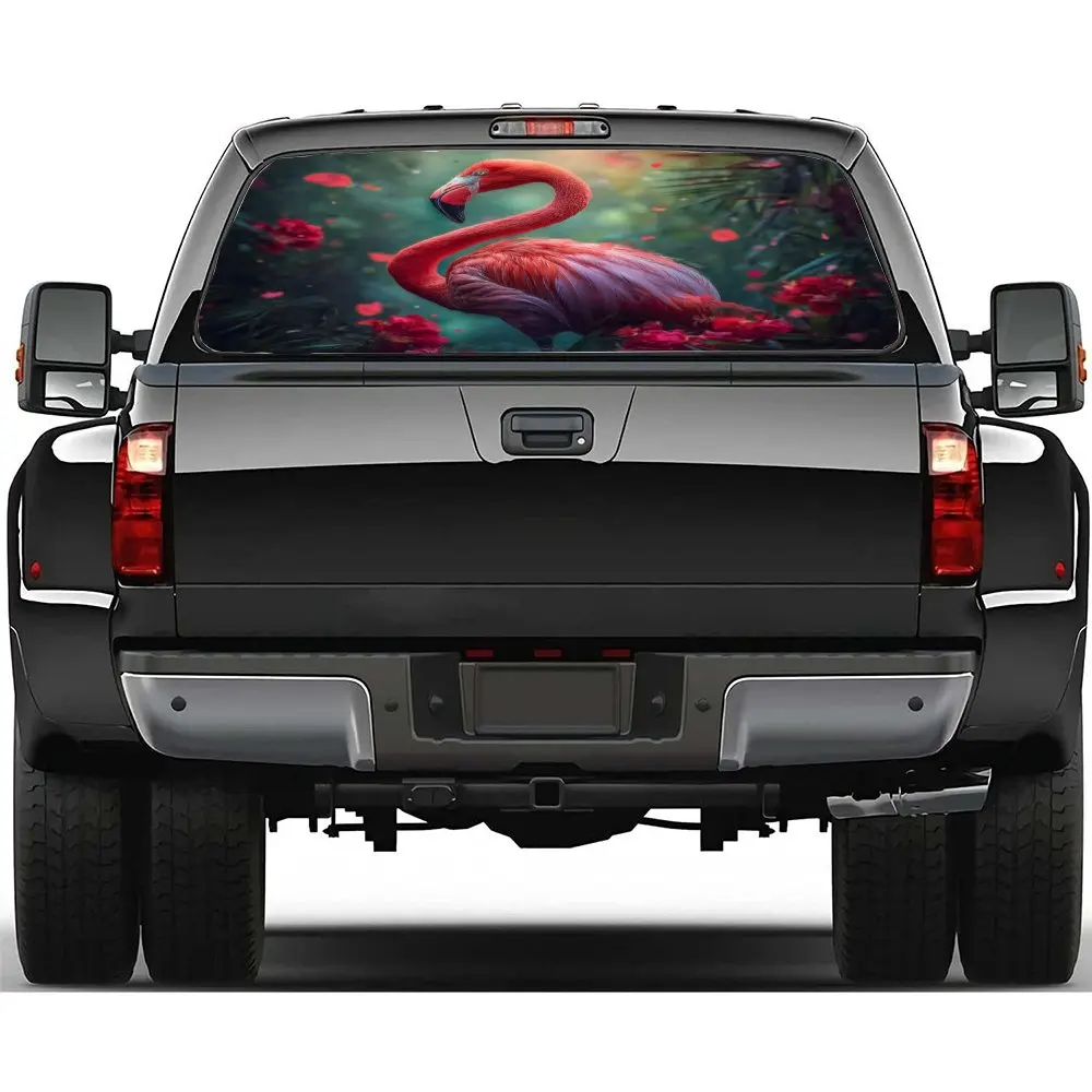 Red flamingo PVC material self-adhesive waterproof car rear window sticker, easy to paste without falling off, waterproof and li