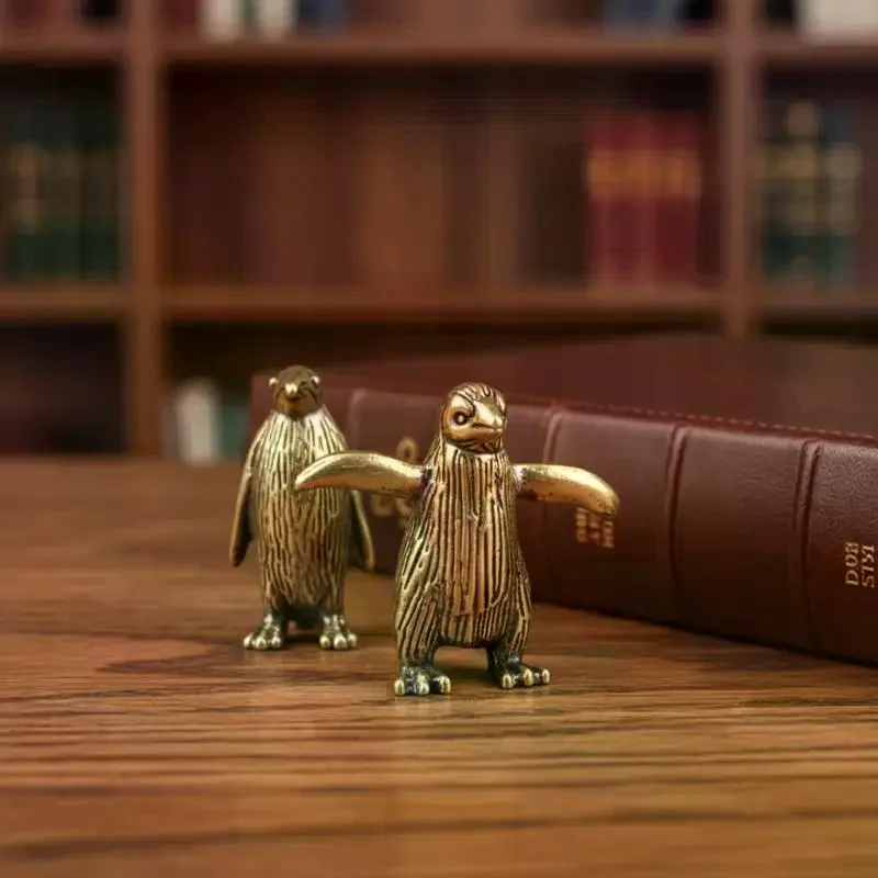 Funny Brass Standing Little Penguin Statue Desktop Decor Trinkets Cute Marine Animal Craft For Kids