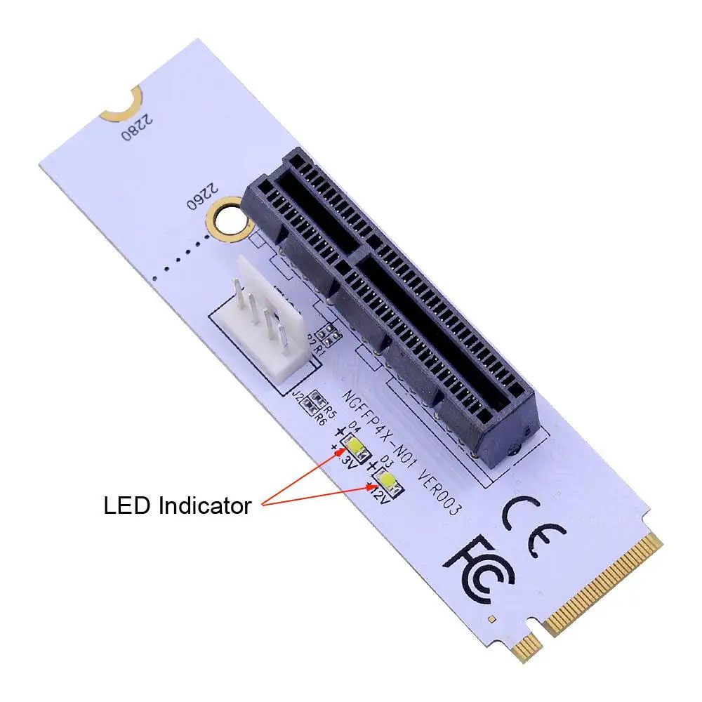 NGFF M.2 To PCI-E 4X Riser Card M2 Key M To PCIe X4 Transfer With LED Voltage Indicator For PCI Express 1X To 16X Adapter Cord