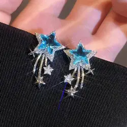 Unique Design Exquisite Blue Star Zircon Earrings for Women Personalized fashion Daily Accessories Party Jewelry Premium Gifts