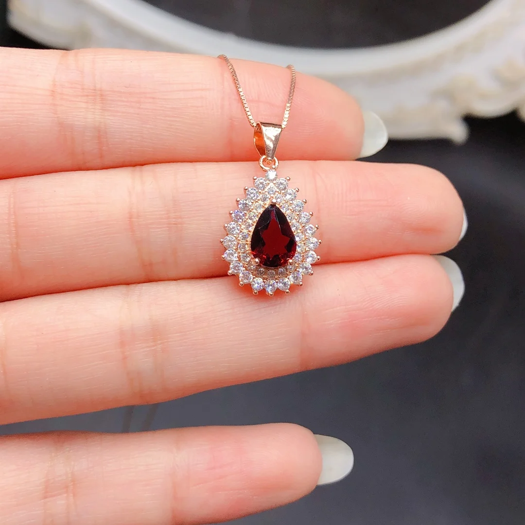 

Natural garnet necklace pendant, 925 silver certification, 6x8mm red gemstone, beautiful girl gift, free shipping