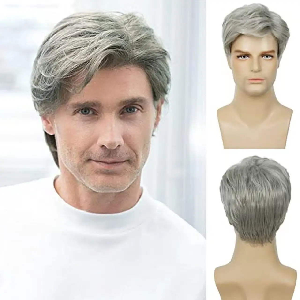 

Silver - Grey Short Straight Wig for Gentlemen, Perfect for Daily Office & Casual Outings, Natural - Looking Men’s Wigs