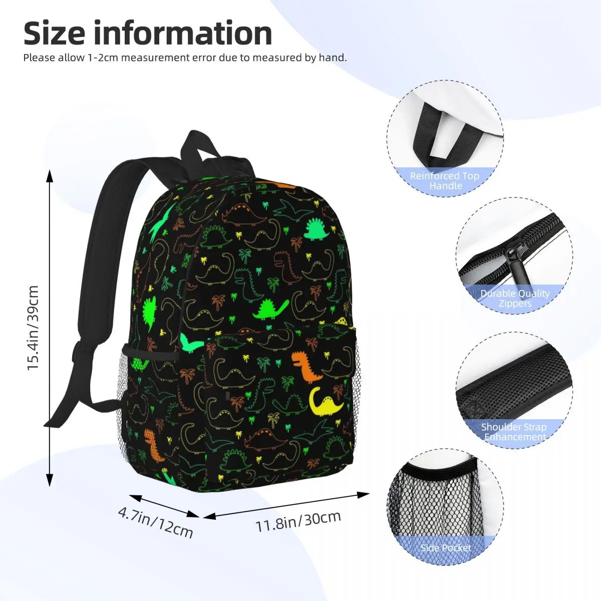 Sac à dos de voyage à motif de dinosaures mignons pour hommes et femmes, cartable d'ordinateur pour l'école, sac à dos pour étudiants