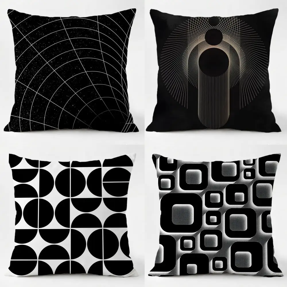A-Abstrakter Retro-Kissenbezug mit schwarzer Geometrie, täglich waschbar, Leinen-Kissenhülle, weich, für Sofa, Bett, Heimdekoration