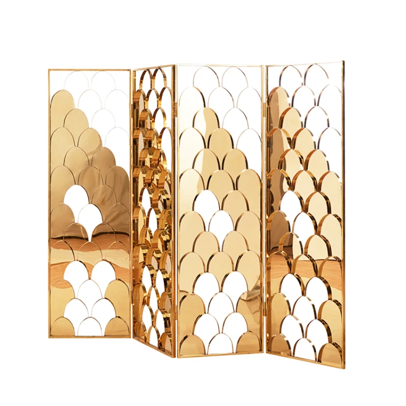 

Golden stainless steel laser cutting folding screen door descorative room divider for hotel