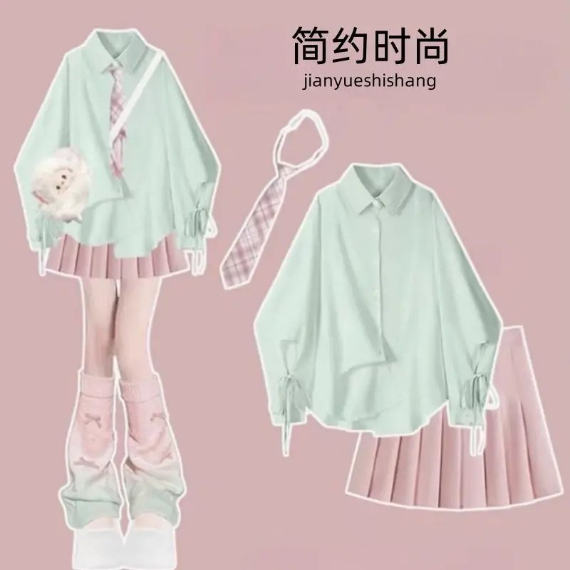 

Dopamine Spring Girl Guava Color Popular Outfit Short Stature Three-piece Set Spring Clothes 2025 JK Uniform Suitirt