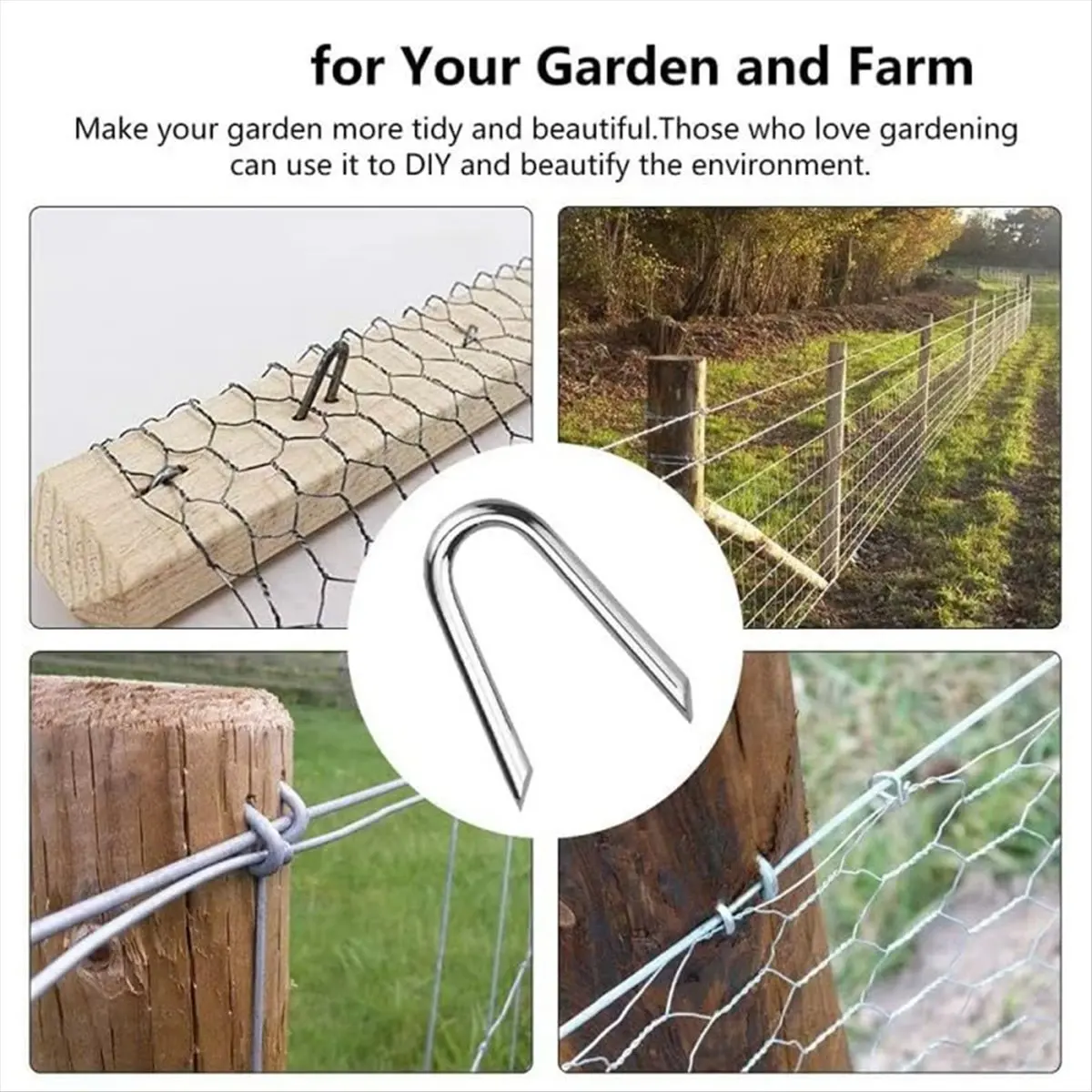 

200 шт. проволочные скобы для ограждения, оцинкованные скобы для забора, U-образные гвозди, крепежные детали для забора, кабельные скобы для двора, U-образные гвозди