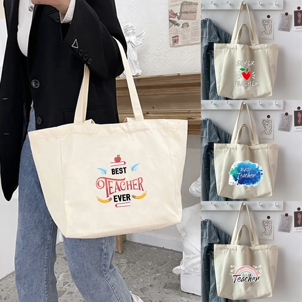 

Women's Shopper Handbag Bags 2025 Canvas Harajuku Teacher Printed Shoulder Bags Reusable Casual Eco Grocery Tote Bags