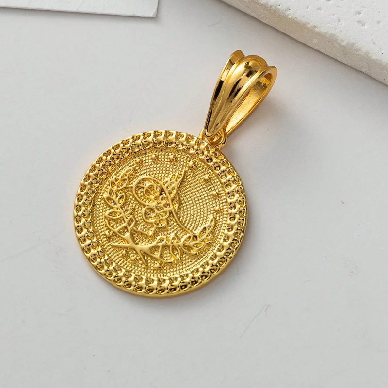 1 PC Gold-Plated Turkish Coin Scarf Clasp Middle Eastern Arab Women's Fashion Pendant Kurdish Lady's Neckwear Festival Jewelry