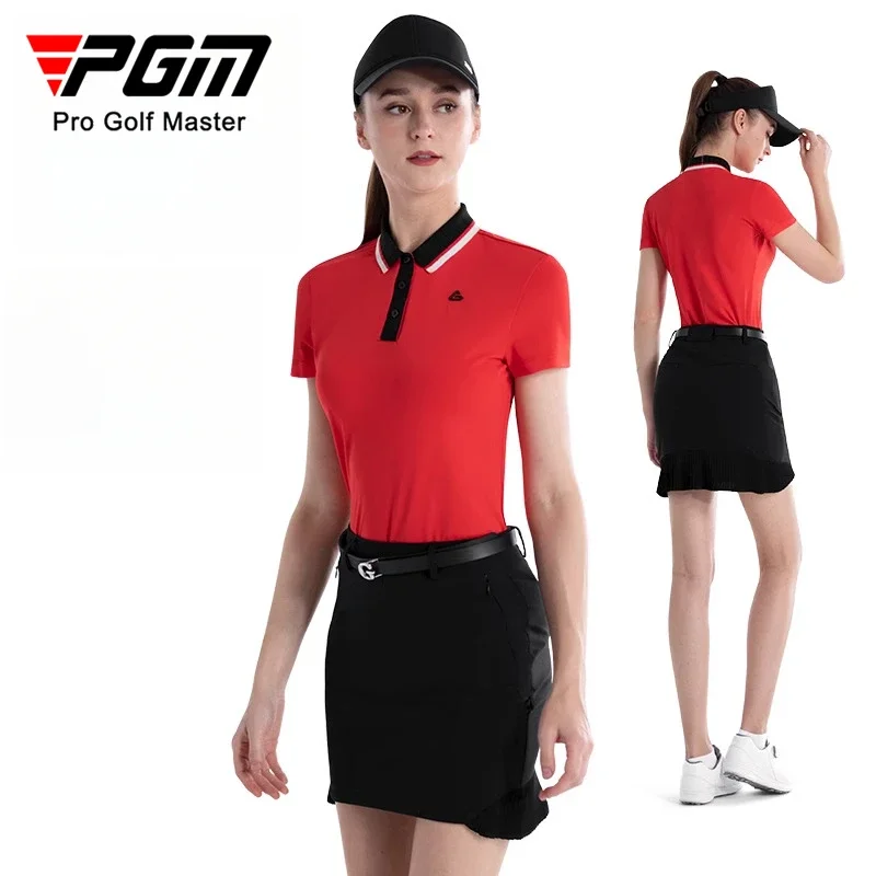 PGM Women Golf Sports T-shirt Summer Short Sleeved Polo Shirt Breathable Slimming Top Clothing YF675