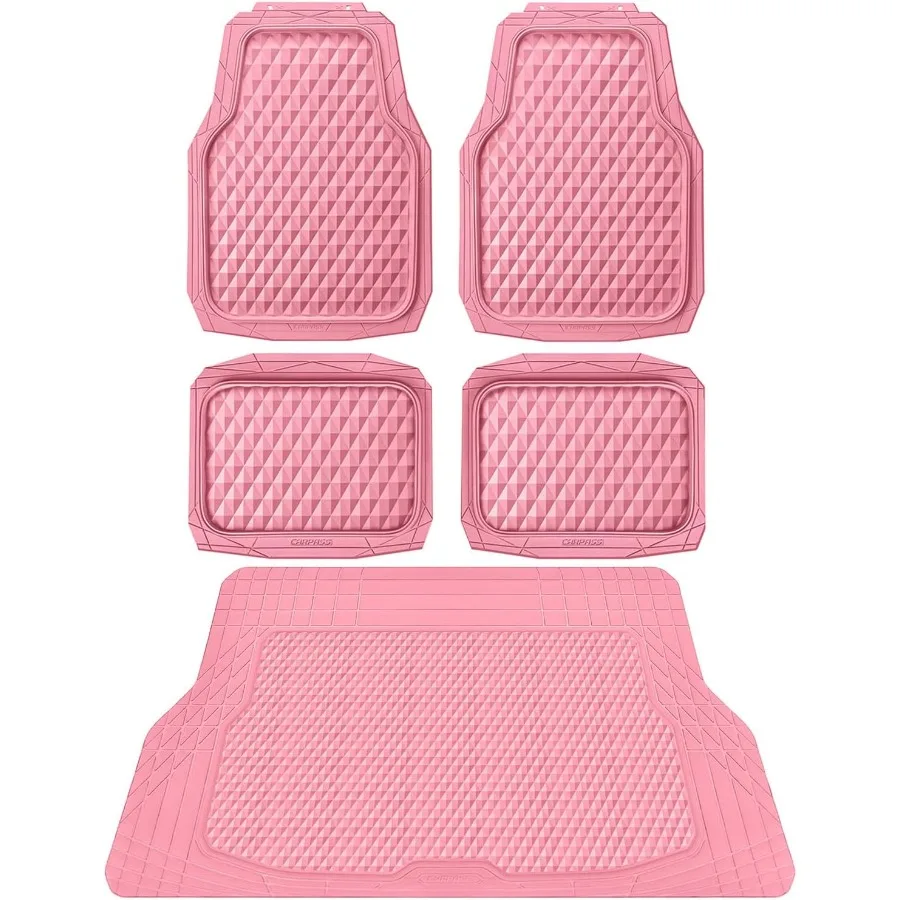 

Сверхмощные резиновые розовые автомобильные коврики, вкладыши для грузовых автомобилей, коврики для багажника на всепогодные, прочная противоскользящая водонепроницаемая отделка с 3D ромбами