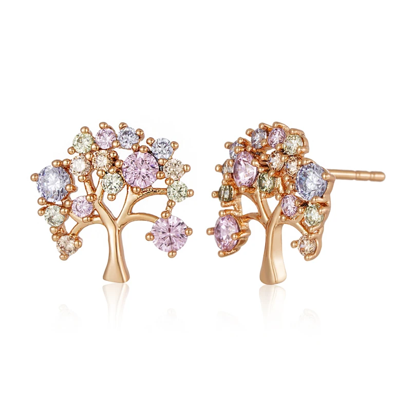 Wbmqda Fashion Colorful Lucky Tree Stud Earrings For Women 585 Rose Gold Color Exquisite Natural Zircon Jewelry 2023 Trending