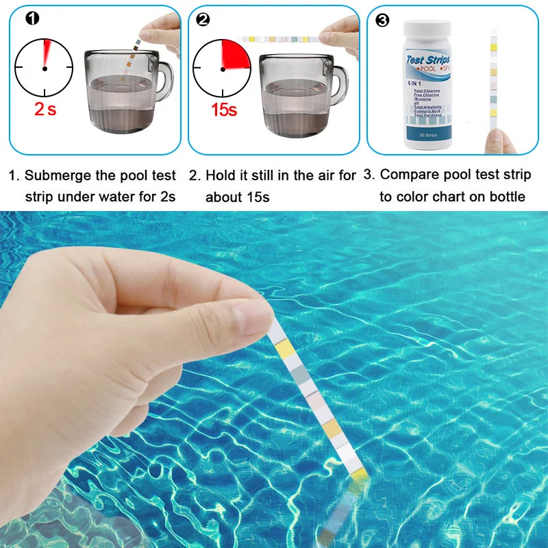 7 in 1 Test Strips For Aquarium /Fish Tank /Swimming Pool / Spa Water Quality 50 Pcs100 Pcs Chlorine /PH /Bromine Measure Paper