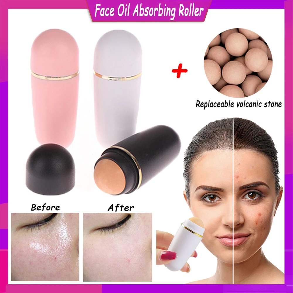 Face Oil Absorbing Roller Volcanic Stone Beauty Oil Removing Rolling Stick Ball Facial Oil Control Cleaning Massager Reusable