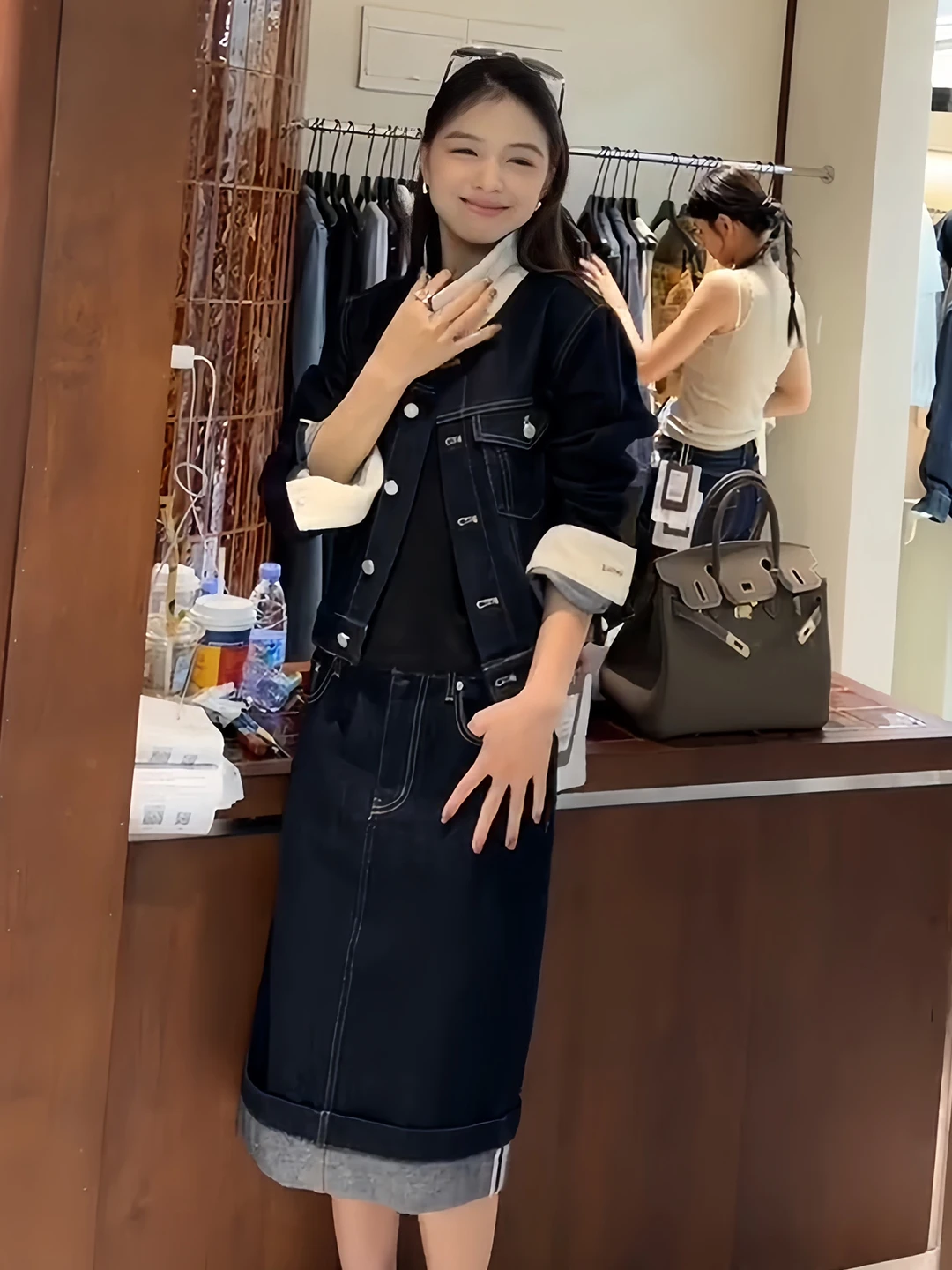 Retro Blue Denim Set Women's Autumn 2026 Casual Jacket Half Skirt Two-Piece Set High Waist Straight Leg Jeans Loose Fit Jacket