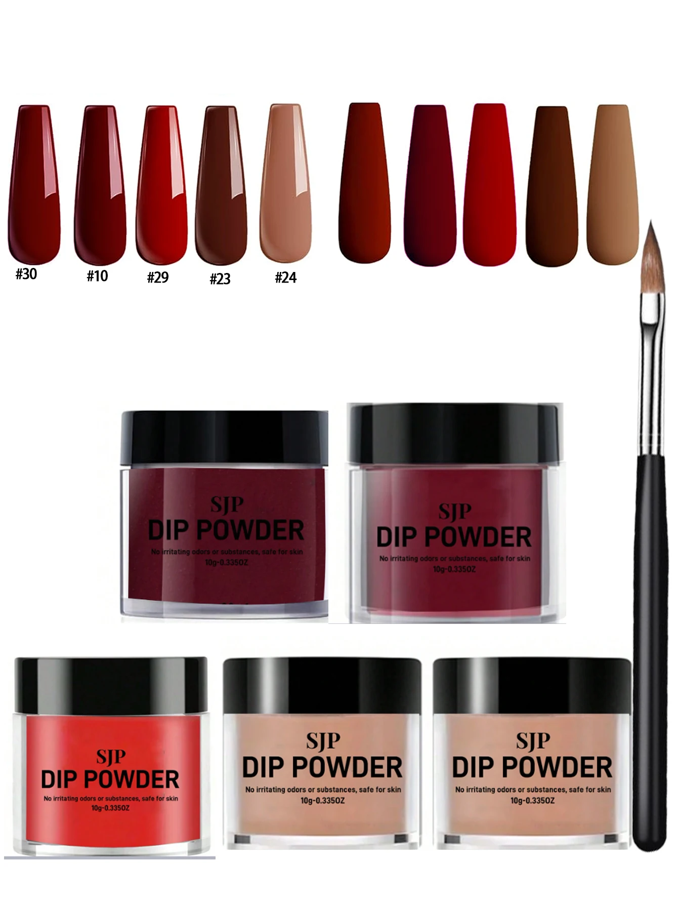 5 PCS  acrylic powder Color Dip Powder kit , Nail Dip Powder and  acrylic powde brush for French Manicure, Suitable for Home Nai