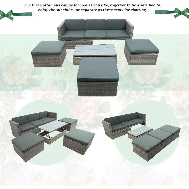 Ensembles de meubles sectionnels en rotin PE avec dossier réglable, canapé de jardin de conversation sur pelouse, extérieur, WUNICEF, 5 pièces