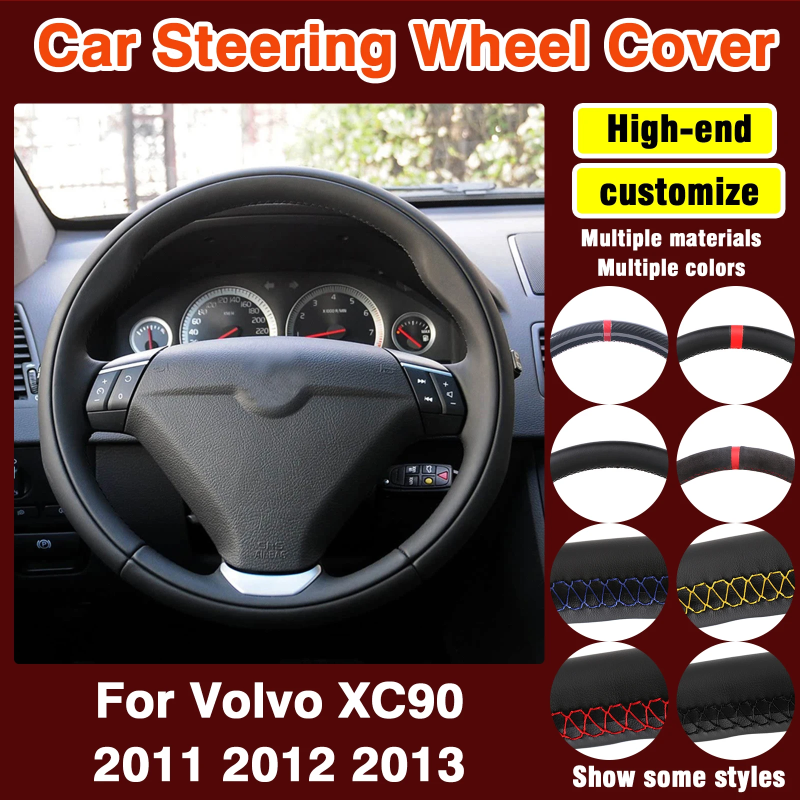 

Scratch-Resistant DIY Car Steering Wheel Cover Microfiber Leather For Volvo XC90 2011-2013 Non-slip Grip Auto Steering Wrap