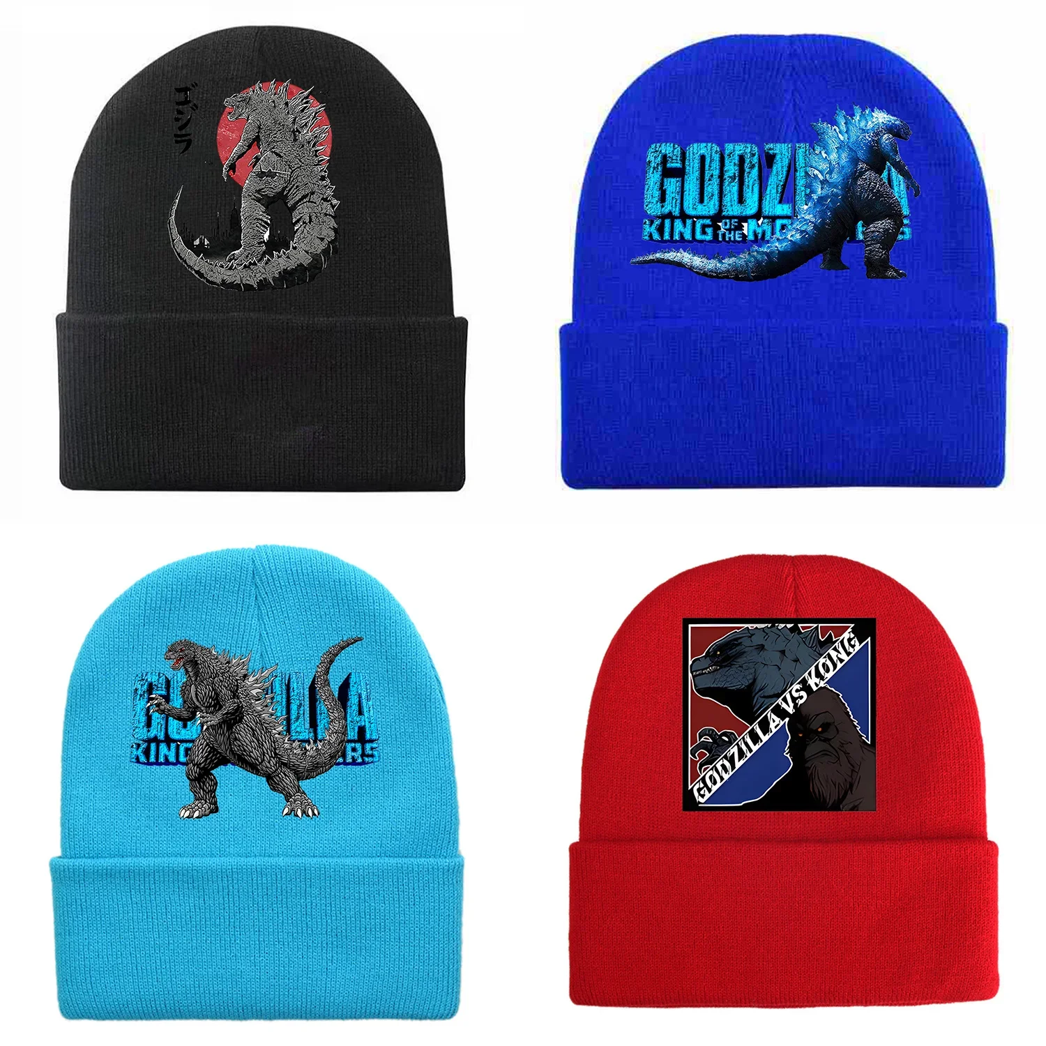 New Fashion Godzilla Children's Cap Fashion Anime Print Knitted Caps for Boy Trendy Baby Hat Beanie Anime Print Winter Hats Gift