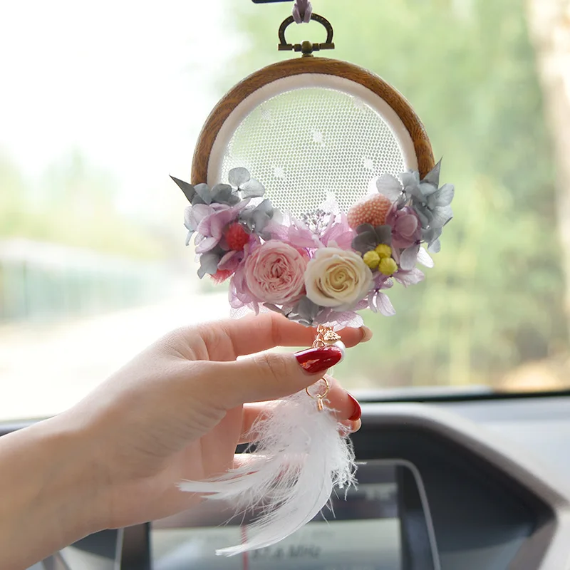 Mother's Day DIY Handmade Group Building Automobile Hanging Ornament Ins Preserved Fresh Flower Car Rearview Mirror Pendant Cbag