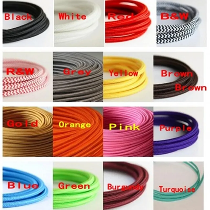 2 Meters/Lot different Colours,Vintage Fabric Copper Eletrical Wire(2*0.75mm) Fabric Wire Cord