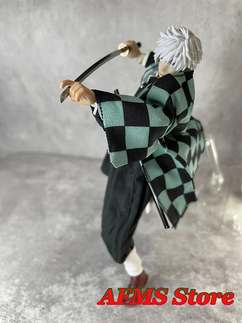 1/12 Demon Slayer Kamado Tanjirou Fashion Clothing Set Black Jumpsuit Lattice Gown With Belt Fits 6" Male Action Figure Body