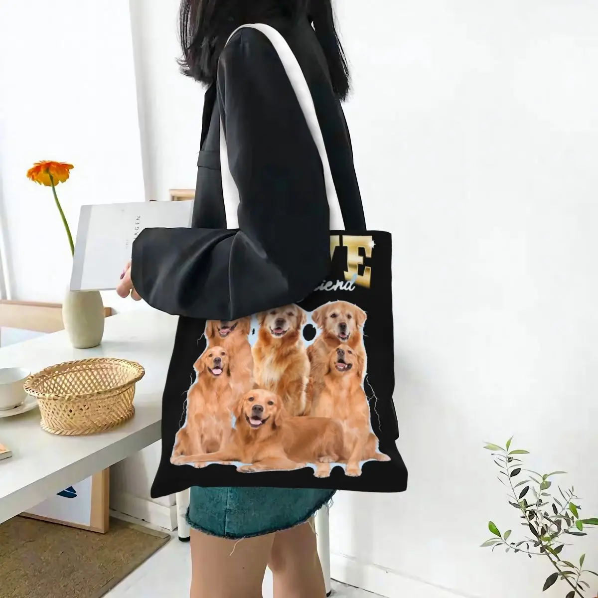 Golden Retriever-Bolso de mano con estampado para mujer, bolsa de hombro con estampado de "I Love My Boyfriend", para estudiantes