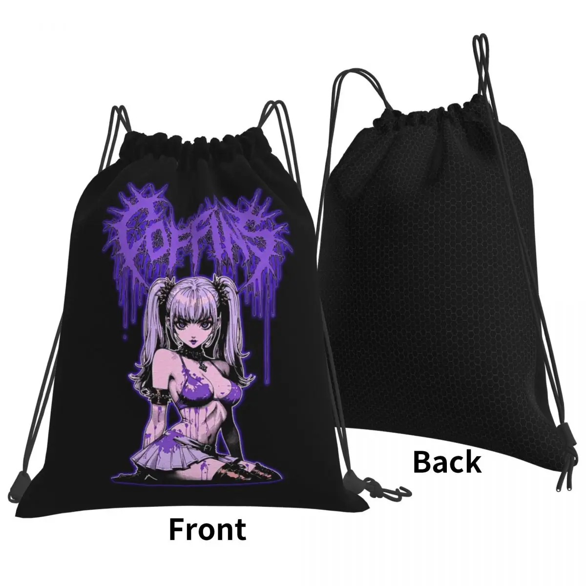 Toxic Violet Pastel Goth Anime Girl Backpacks Portable Drawstring Bags Sports Bag Book Bags for Travel School