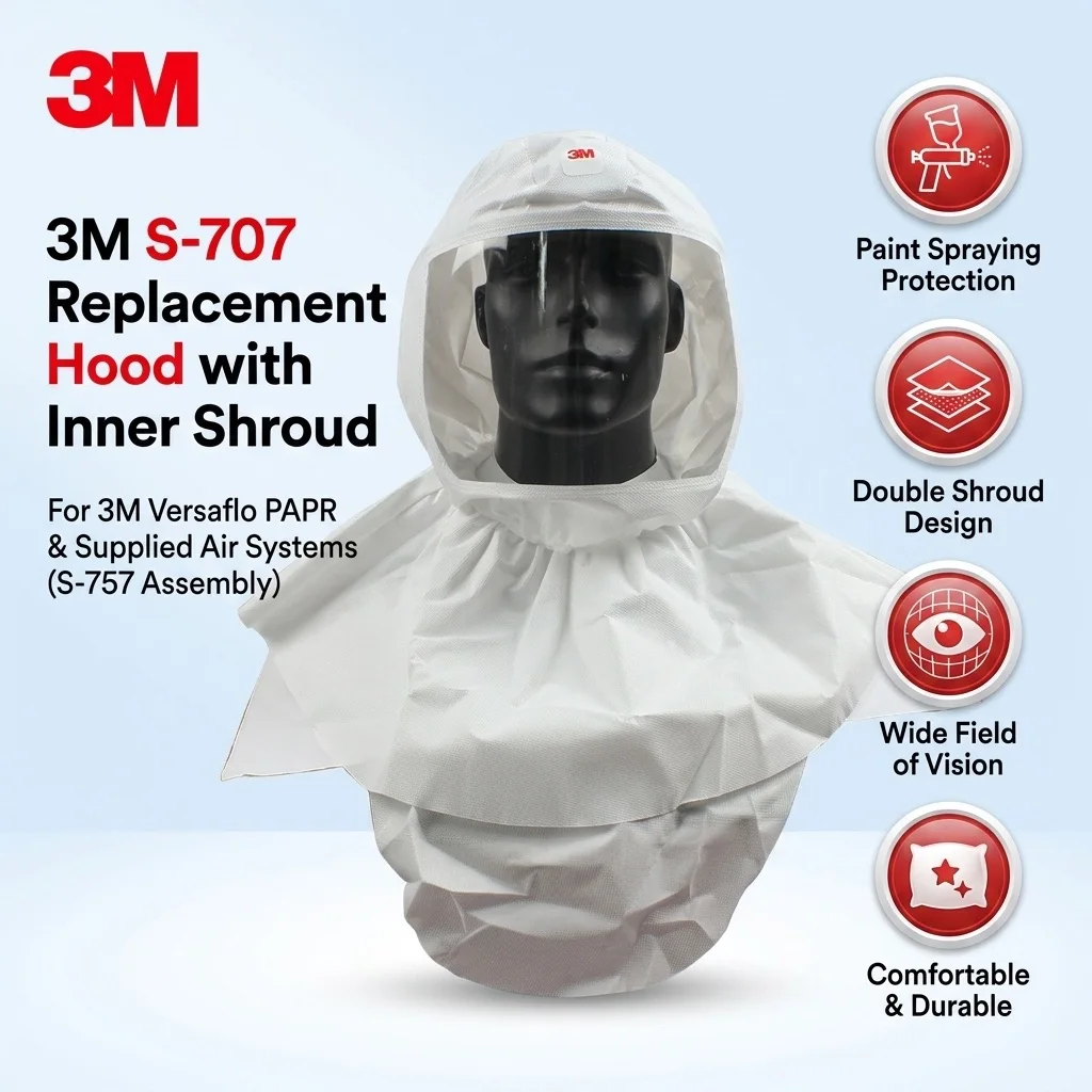3M S-707 Replacement Hood with Inner Shroud for Versaflo S-757 PAPR Air Supplied System Spray Painting Protective Headgear