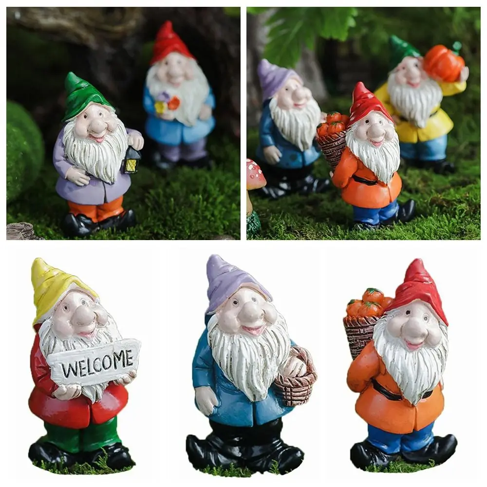 Multicolor Mini Gnome Figurines Fairy Garden Desktop Decoration Miniature Dwarfs Statue Hand-painted Moss Terrarium