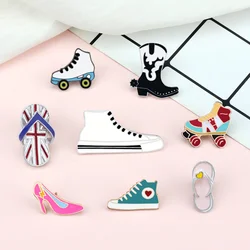 Enamel Canvas Shoes Pins Collection Boots High Heels Roller Skates Slippers Brooches Clothes Bag Button Pin Badges Women Jewelry
