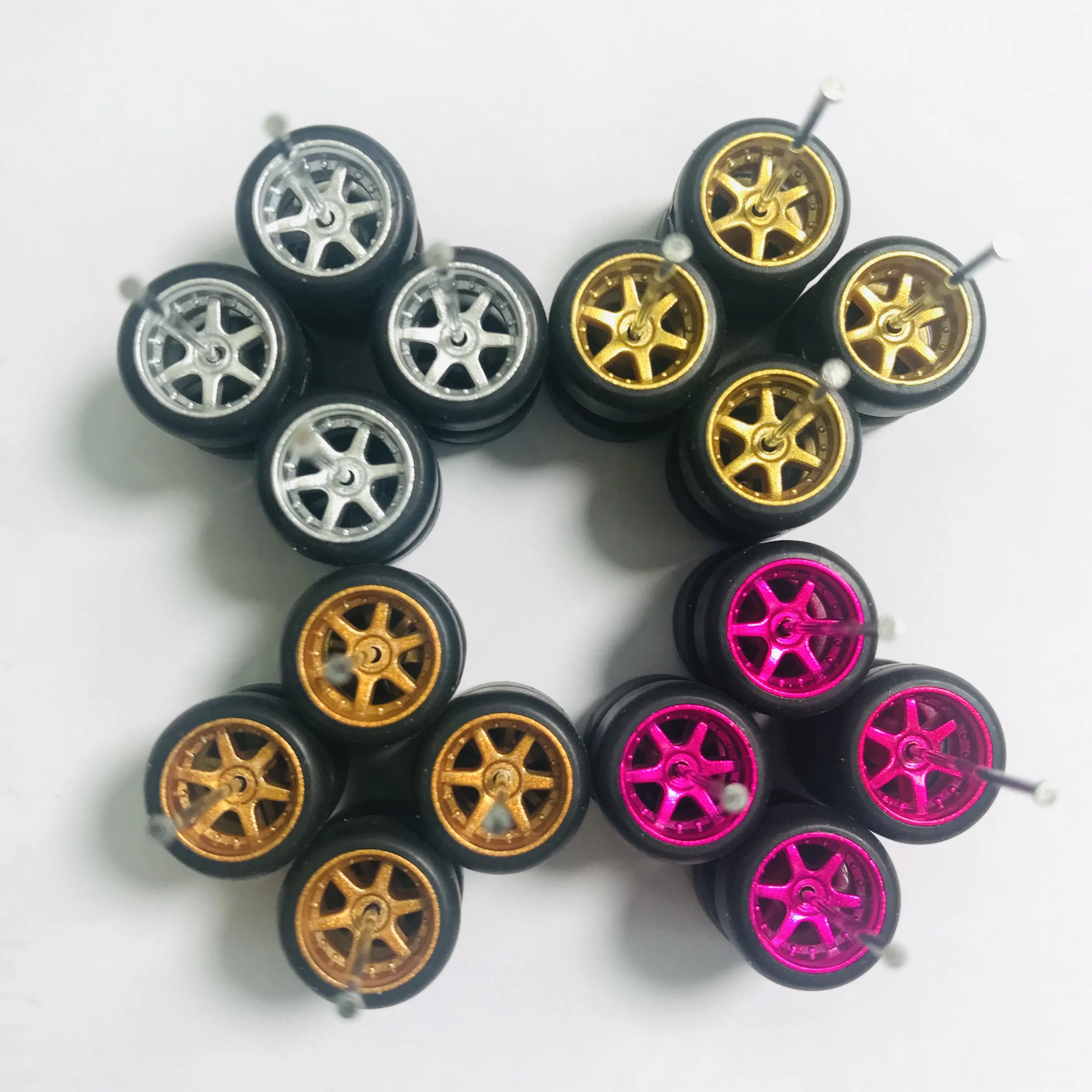 8sets 11mm wheels for 1/64 Scale Alloy Car Models 1/64 wheels with 1/64 Tires + Axles for Hot Wheel/Matchbox/Domeka/Tomy 1:64