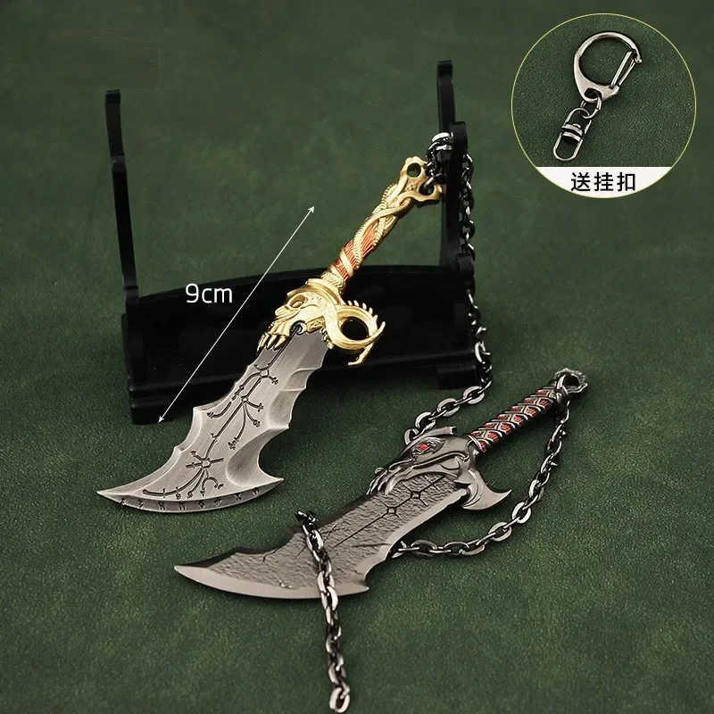 

God of War Weapon 9cm Blades of Chaos Runic Kratos Sword Game Periphery Metal Alloy Keychain Katana Sword Real Steel Gift Toys