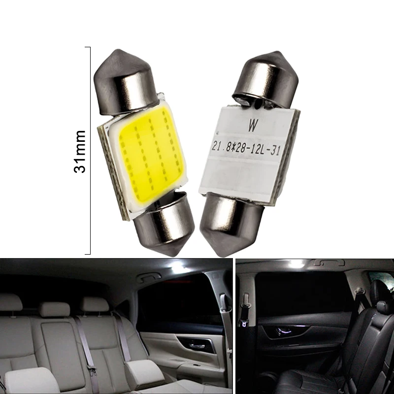 2 PCS C5W C10W Festoon 31mm 36mm 39mm 41mm LED Bulbs COB 12SMD 12V 7000K White Car Interior Dome Reading License Plate Lights