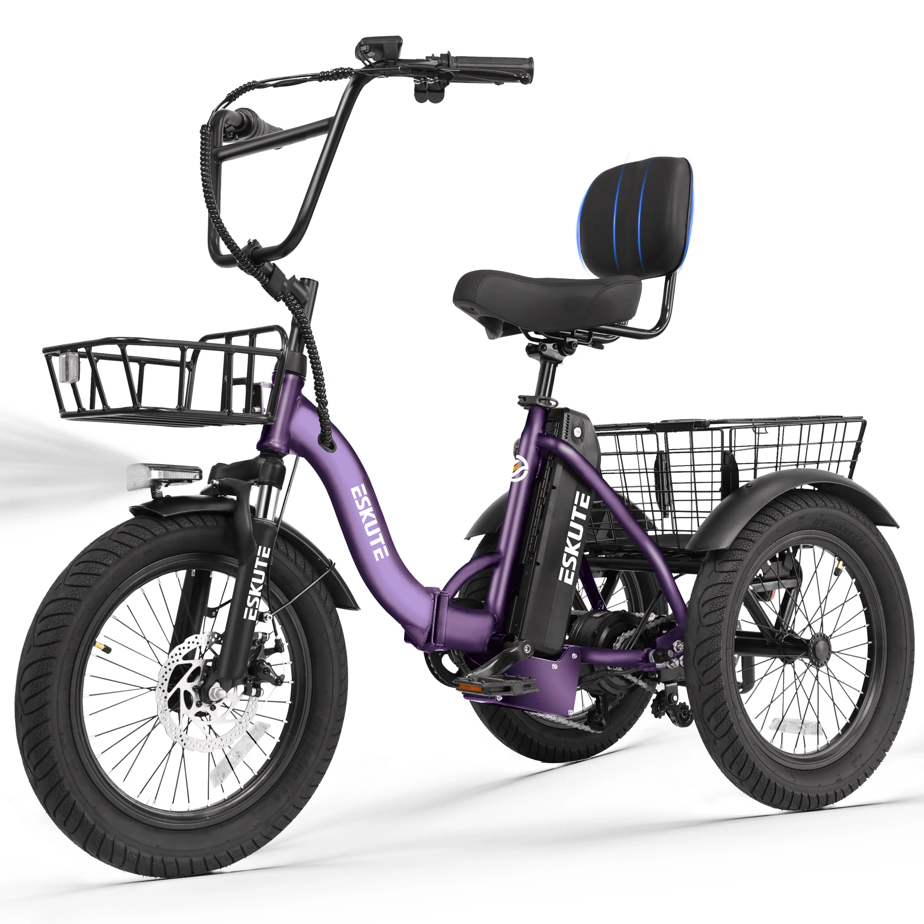 ESKUTE T300 E Trike Electric Bike, Peak Brushless Motor Folding Trike 18X3.0 Fat Tire Ebike, 624Wh Removable Battery, Step-Thru 3 Wheel Electric Bicycle, Up to 65 Miles, 18MPH+ Tricycle for Adults image 6