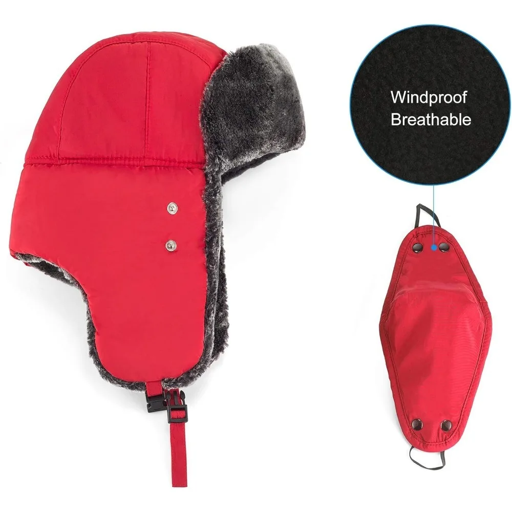 قبعات شتوية للنساء والرجال مع غطاء للأذن، قبعات بومبر روسية دافئة للطقس البارد