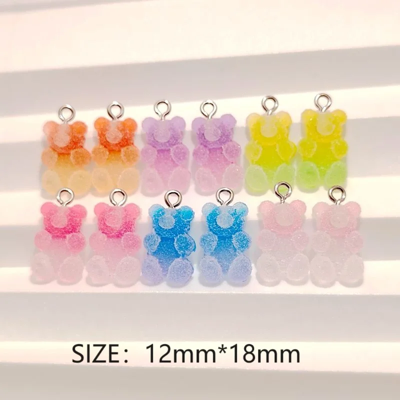 10PCS Mini Colorful Bear Gummies Kawai Cartoon DIY Resin Necklace Pendant Earrings Bracelet Keychain Bag Decorative Accessories
