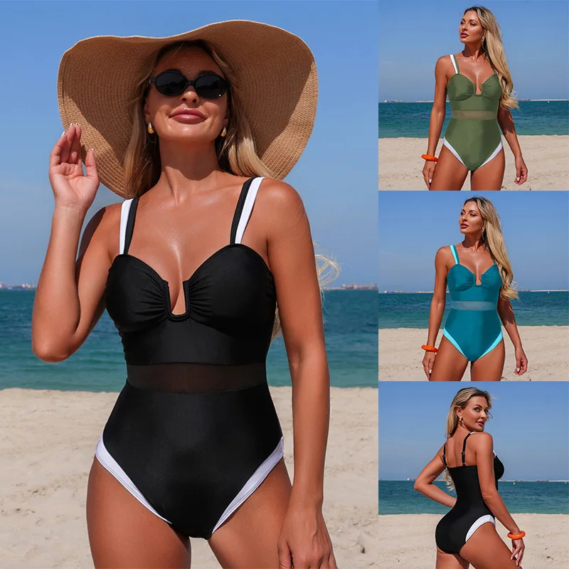 One Piece Swimsuit Swimming Suit for Women New Fashion Retro Japanese Style Backless Simple High-Waisted Beach Vacation