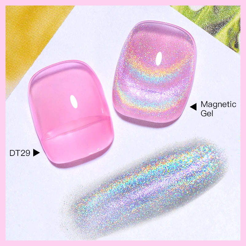 

MEET ACROSS Rainbow Cat Eye Magnetic Gel 5ml Holographic Laser Glitter Gel Varnish with Jelly Nude Gel Base Soak Off UV Gel