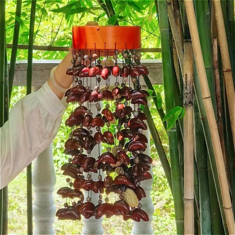 Circular Fruit Shell Wind Chimes Handmade Hanging Yoga Meditation Wind Bell Outside Relaxation Bells Sound Healing Hand Bell