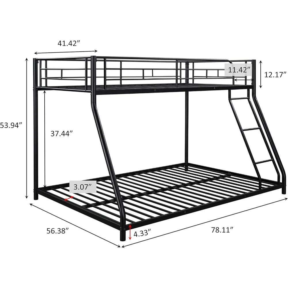 Zwaar Metalen Bedframe Met Veiligheidsrail En Ladder Voor Slaapzaal Slaapkamer Jongens Meisjes Volwassenen, Geen Boxspring Nodig, Zwart