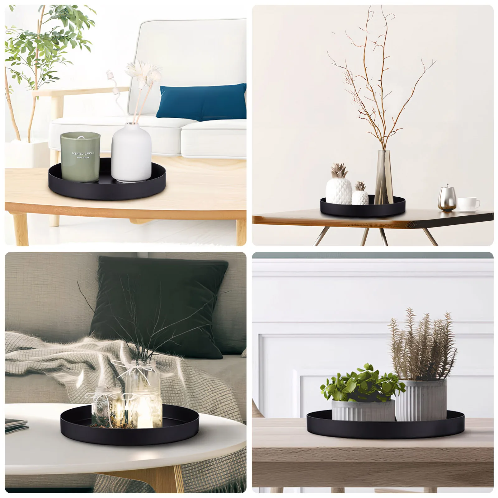 

Black Metal Tray 20cm Diameter Stainless Steel Round Serving Tray for Home Kitchen Tea Candles Storage Display