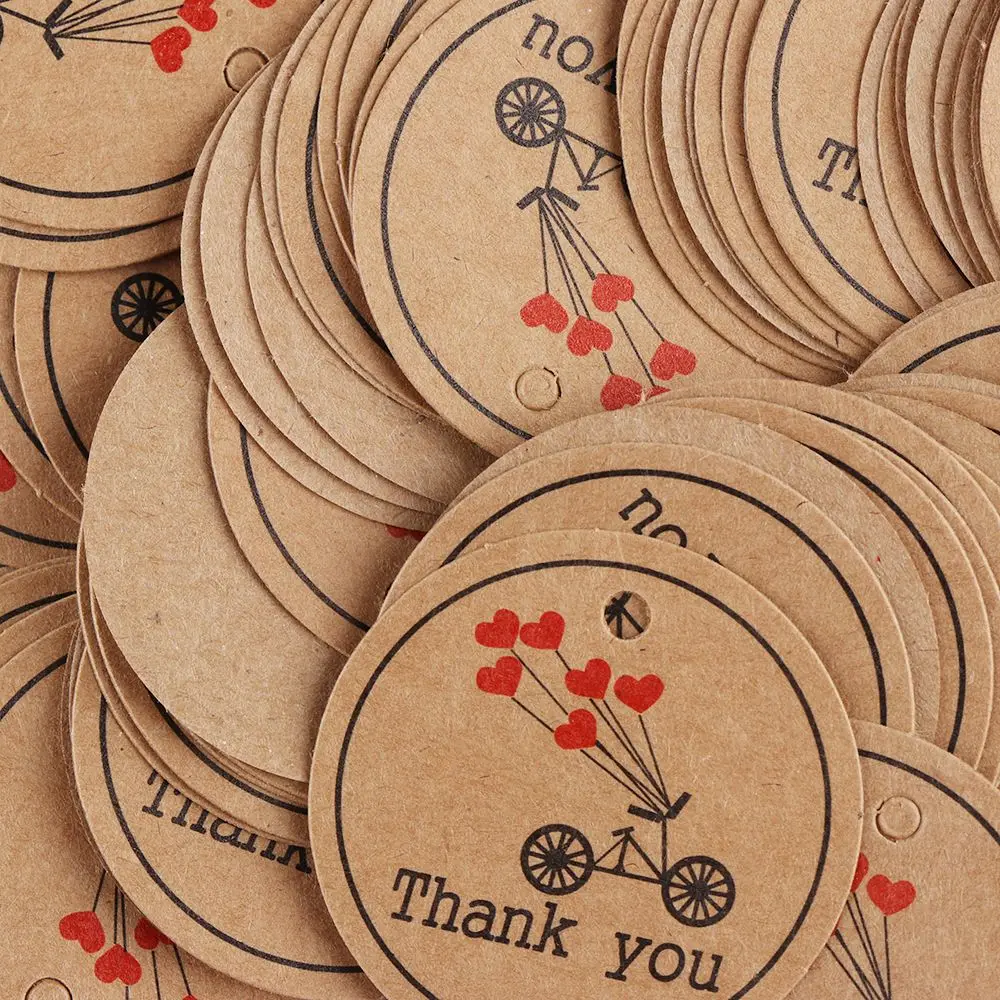 100PCS Thank you with Red Heart  Gift Tags Wedding Party Paper Hang Tags Price Label Hang Tag Cards Handmade Decoration