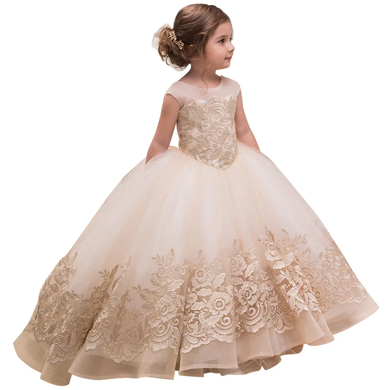 Boutique Floor Length Kids Princess Ball Gown Formal Flower Girls Gown Birthday Party Dresses for 2-13 Years Old Girls