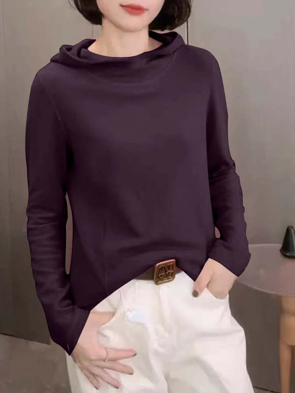 Faionable longo sve hoodie feminino solto ajuste confortável sli outono 2025 nova chegada coreano sle cor camiseta