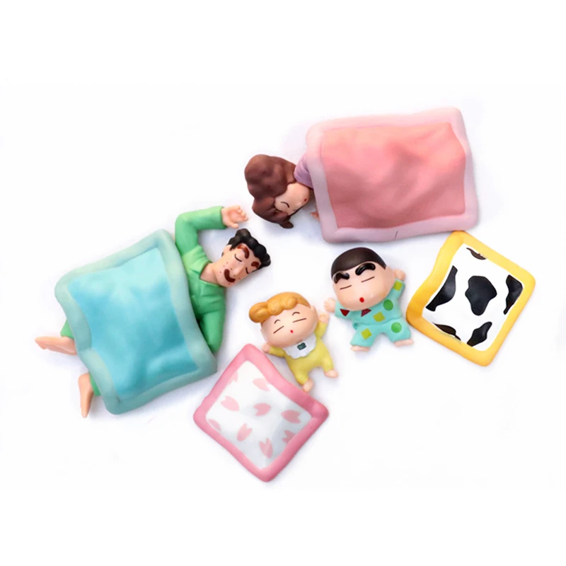 4pcs/set Anime Crayon Shin-chan Action Figure PVC Collection Nohara Shinnosuke Family Portraits Figurine Sleep Model Kids Toys