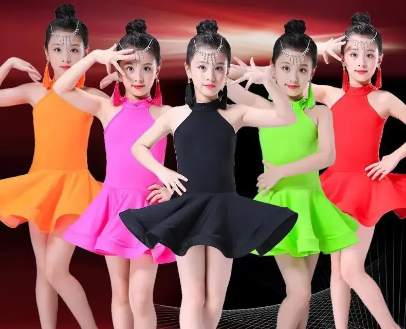 

Set Diamond Pleated Skirt Latin Dance Dress Kids Latin Dress Costume for Girls Ballroom Costume Salsa Rumba Cha Cha Tango Stage