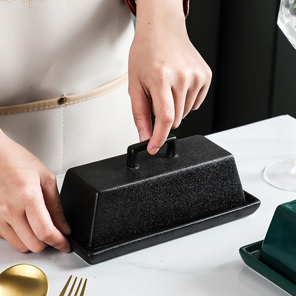 

1 Set Ceramic Butter Tray Exquisite Storage Box Lid Airtight Microwave Safe Butter Container Snack Plate Tableware for Home